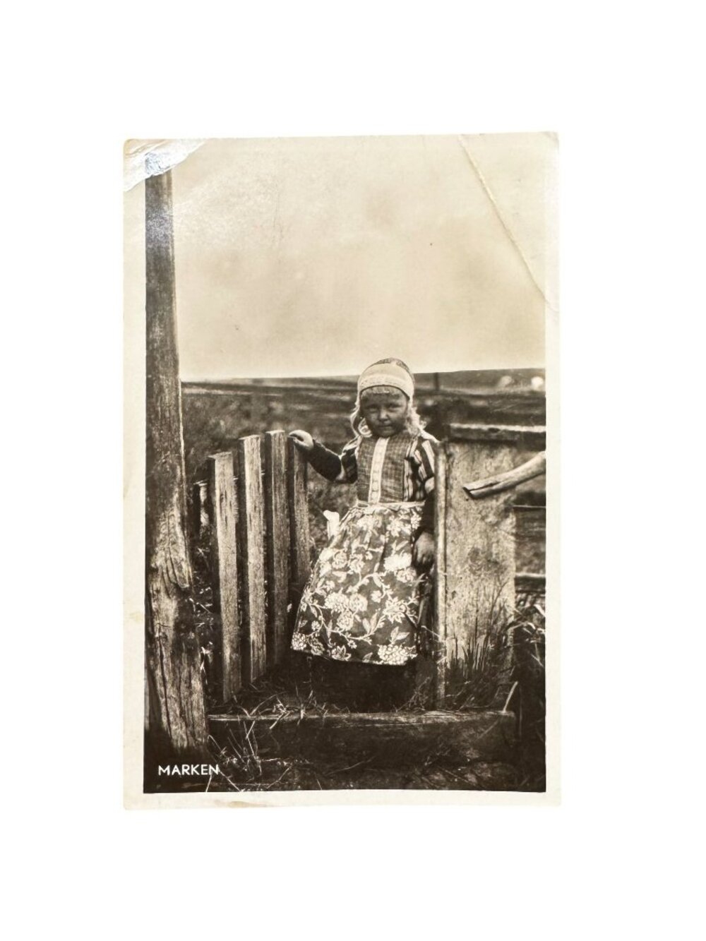 Vtg Dutch Postcard Marken Girl In Traditional Dress 1930s Netherlands 4c Stamp
